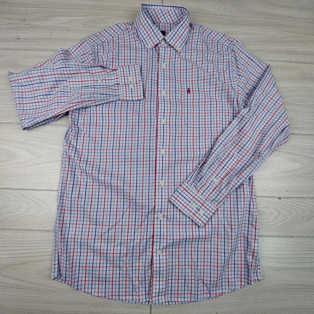 Johnnie-O Shirt Mens Medium Perfomance Button Down Long Sleeve Windowpane Plaid - Picture 2 of 7